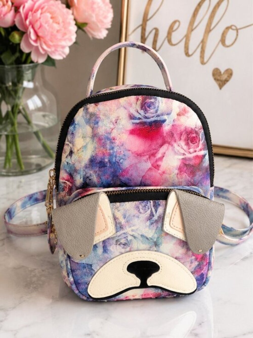 Betsey Johnson Floral Puppy Mini Backpack Pastel Roses NWT